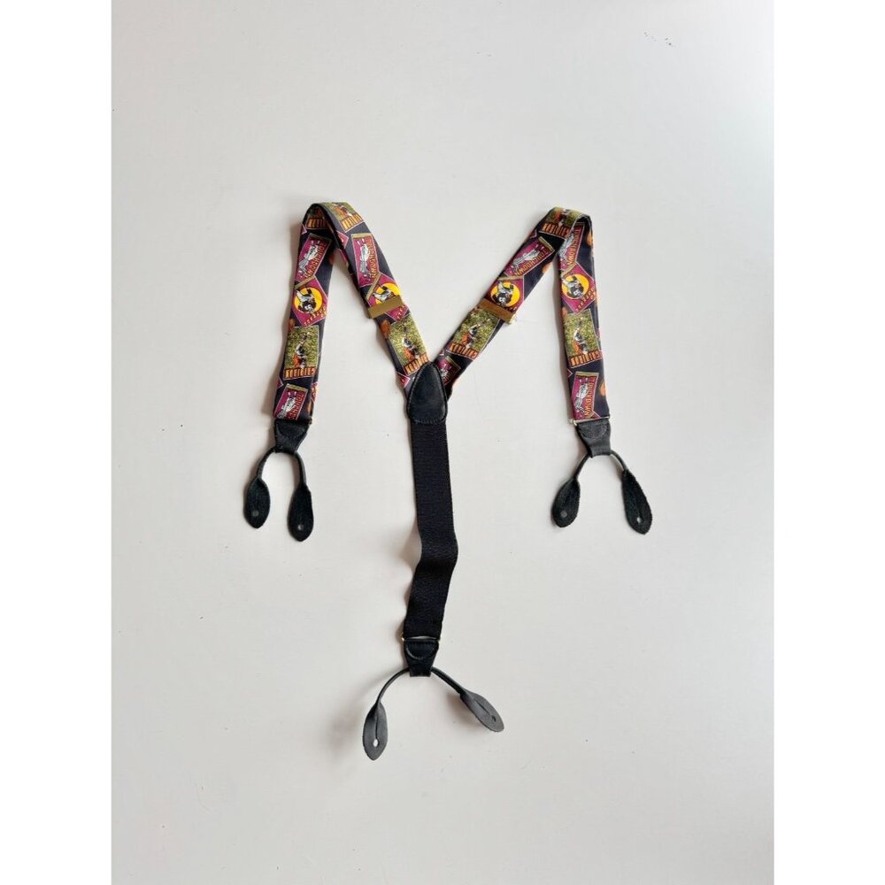 Vintage ADDICTION Football Themed Silk Adjustable Elastic Leather Suspenders